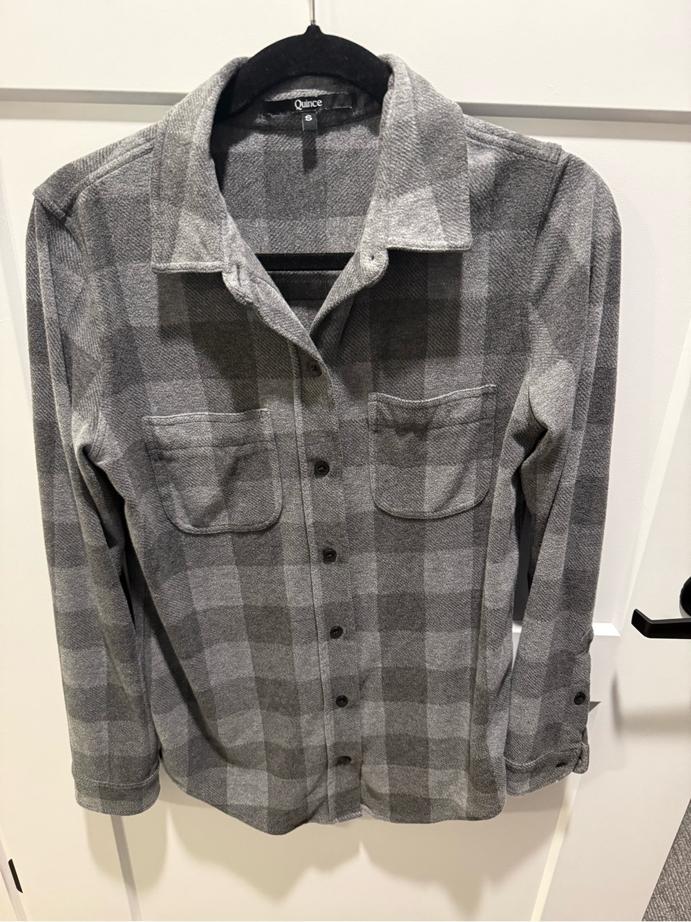 Quince Gray Plaid Button Front Shirt Jacket Women S Stretch Overshirt